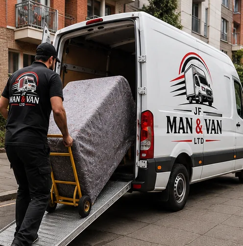 Furniture being moved safely with a sack truck into a JF Man and Van removals van